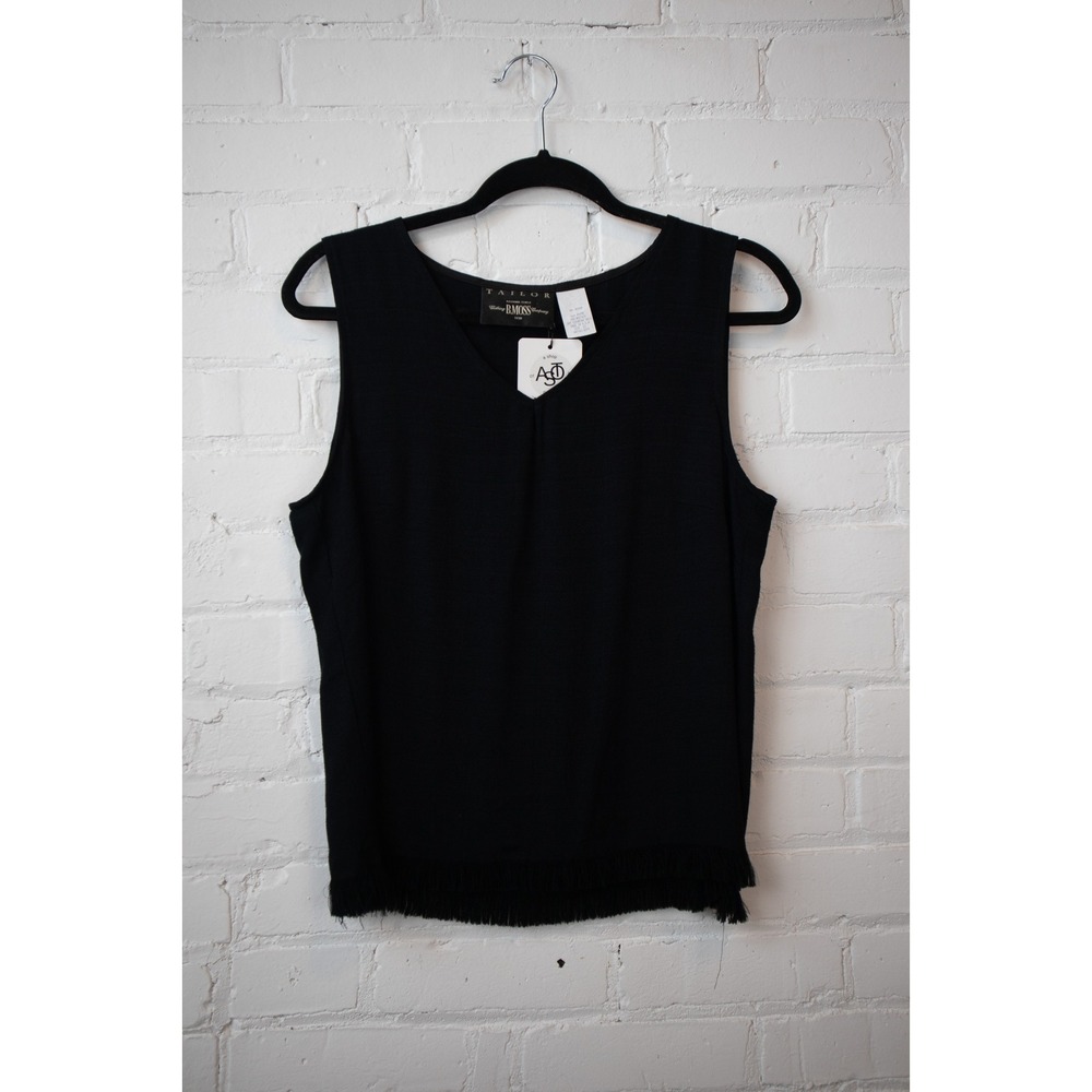 B. Moss Clothing Company Black V-Neck Sleeveless Top Fringe Hem Vintage Size 12